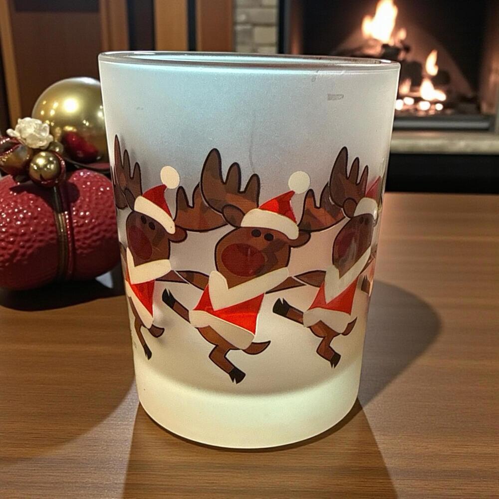 Single Culver Frosted Dancing Reindeer Old Fashion Tumbler Glass 4"